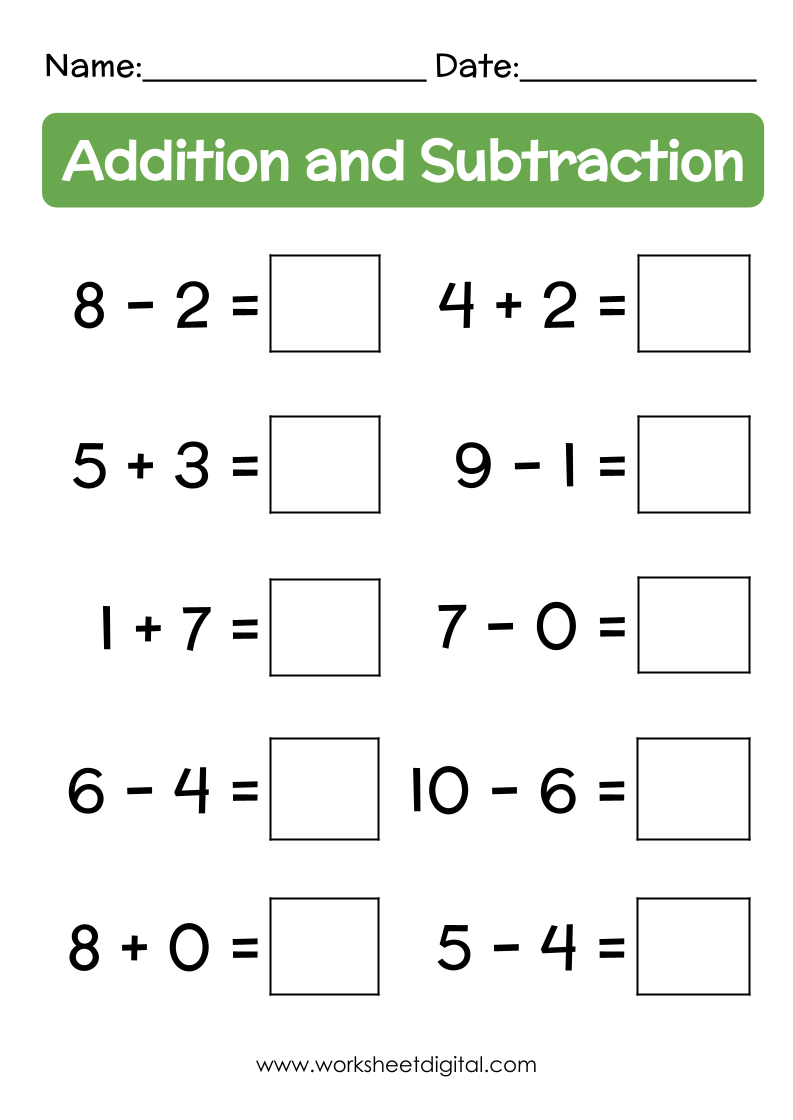 Mixed Addition and Subtraction Sums - Worksheet Digital - Worksheets ...