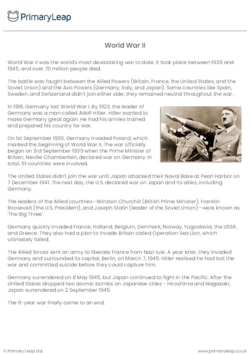 History: World War II | Worksheet | PrimaryLeap.co.uk - Worksheets Library