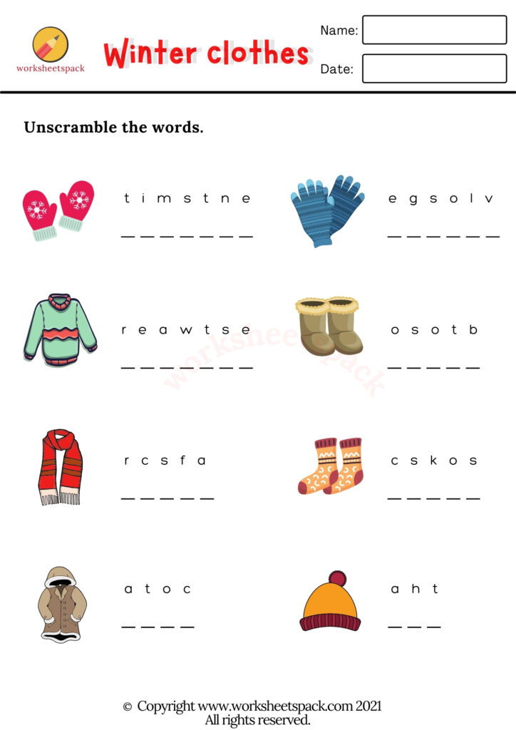 WINTER CLOTHES WORKSHEETS