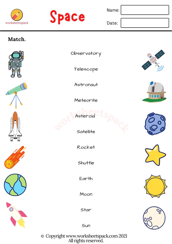 Free Printable ESL space worksheets