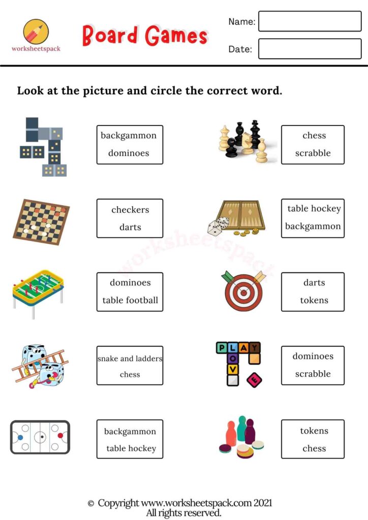 Board games vocabulary worksheets