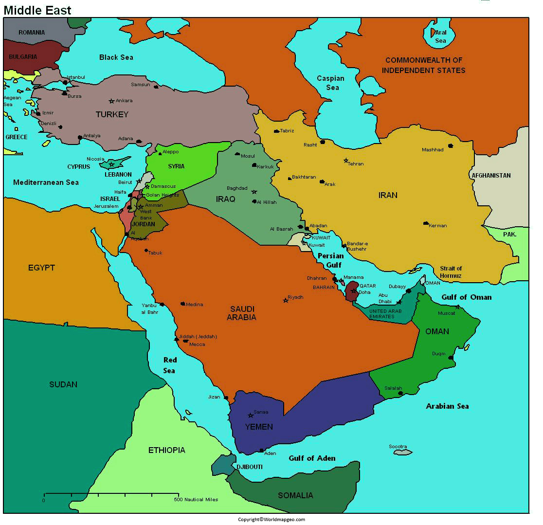 Middle East Political Map [Middle East Countries Political]