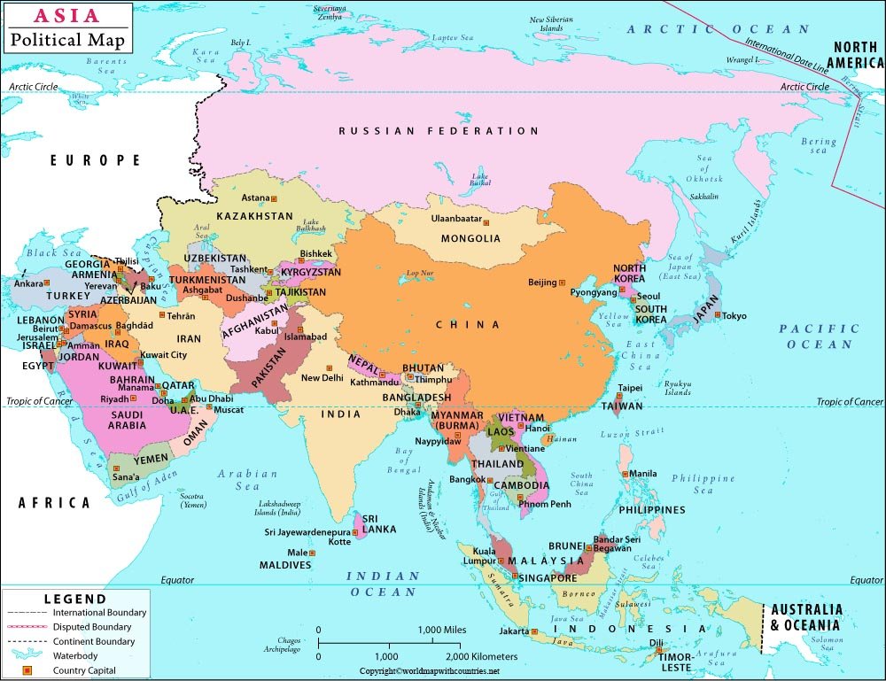 Asia Map With Capitals