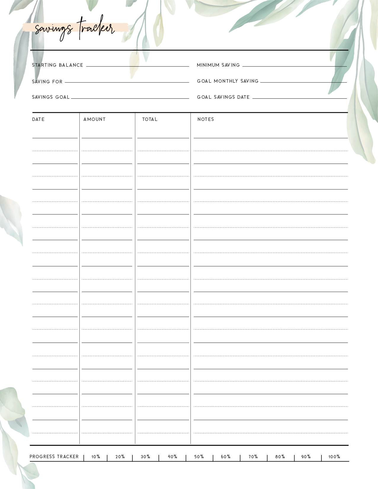 Savings Tracker Template