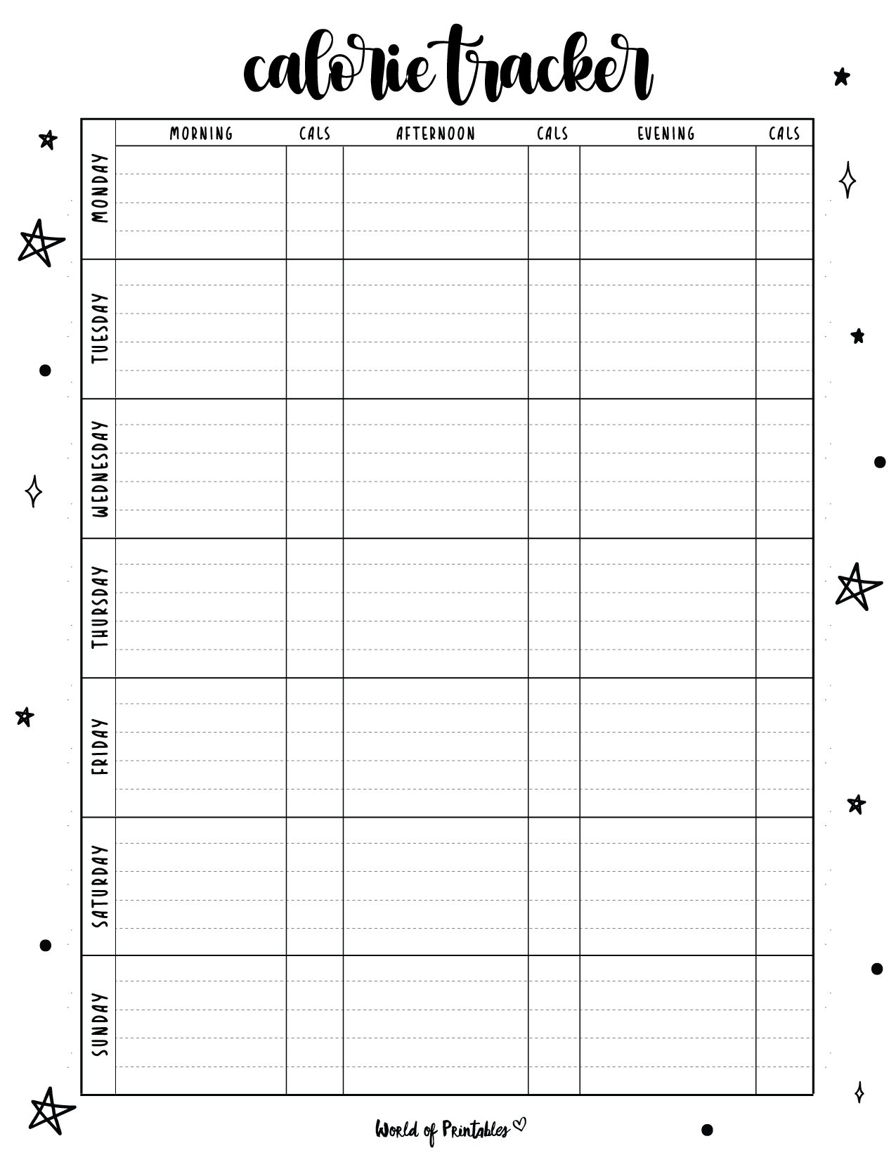 Calorie Counter Sheet To Print