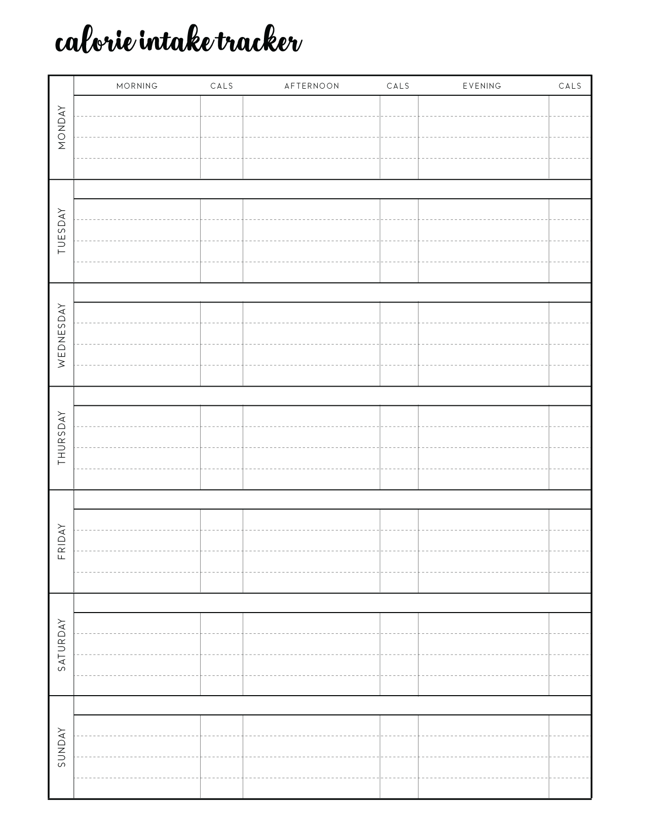 Calorie Counter Sheet To Print