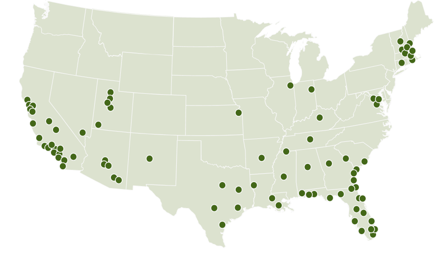 US map showing worlwidegolf shops locations