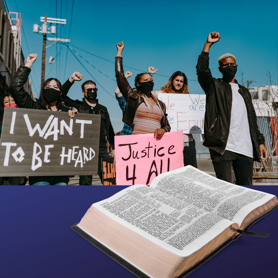 Several people with signs advocate for all to have justice.