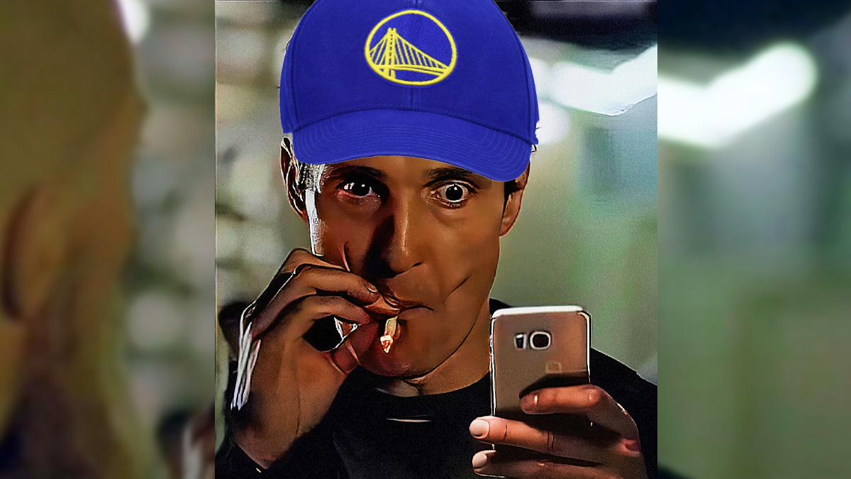 Matthew McConaughey meme with a Warriors cap