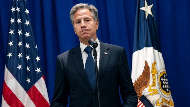 FILE - Secretary of State Antony Blinken pauses as he speaks in New York Monday, Sept. 18, 2023, at a news conference as he announces that five Americans who had been jailed for years in Iran have been freed. (AP Photo/Craig Ruttle, Pool)