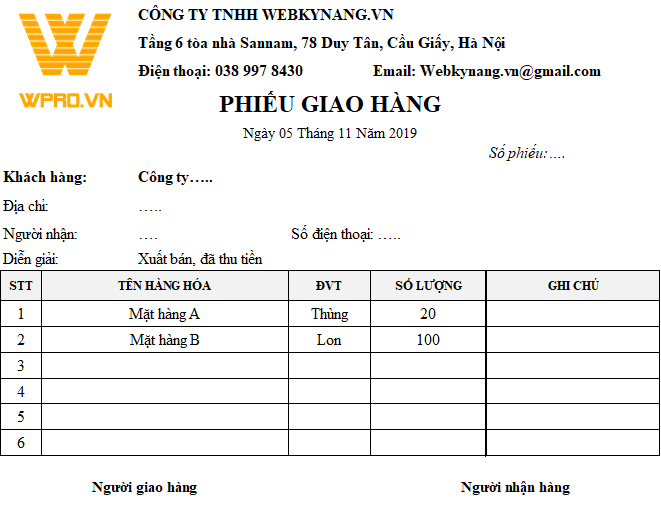 Top 6 Mẫu Phiếu Giao Hàng Mới Nhất - Wpro - Phần Mềm Quản Lý Bán Hàng, Kho,  Công Nợ, Lãi Lỗ, Nhân Viên, ... Phần Mềm Quản Lý Bán Hàng Wpro