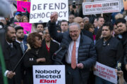 Hundreds gather outside Treasury Department to protest Elon Musk’s government influence