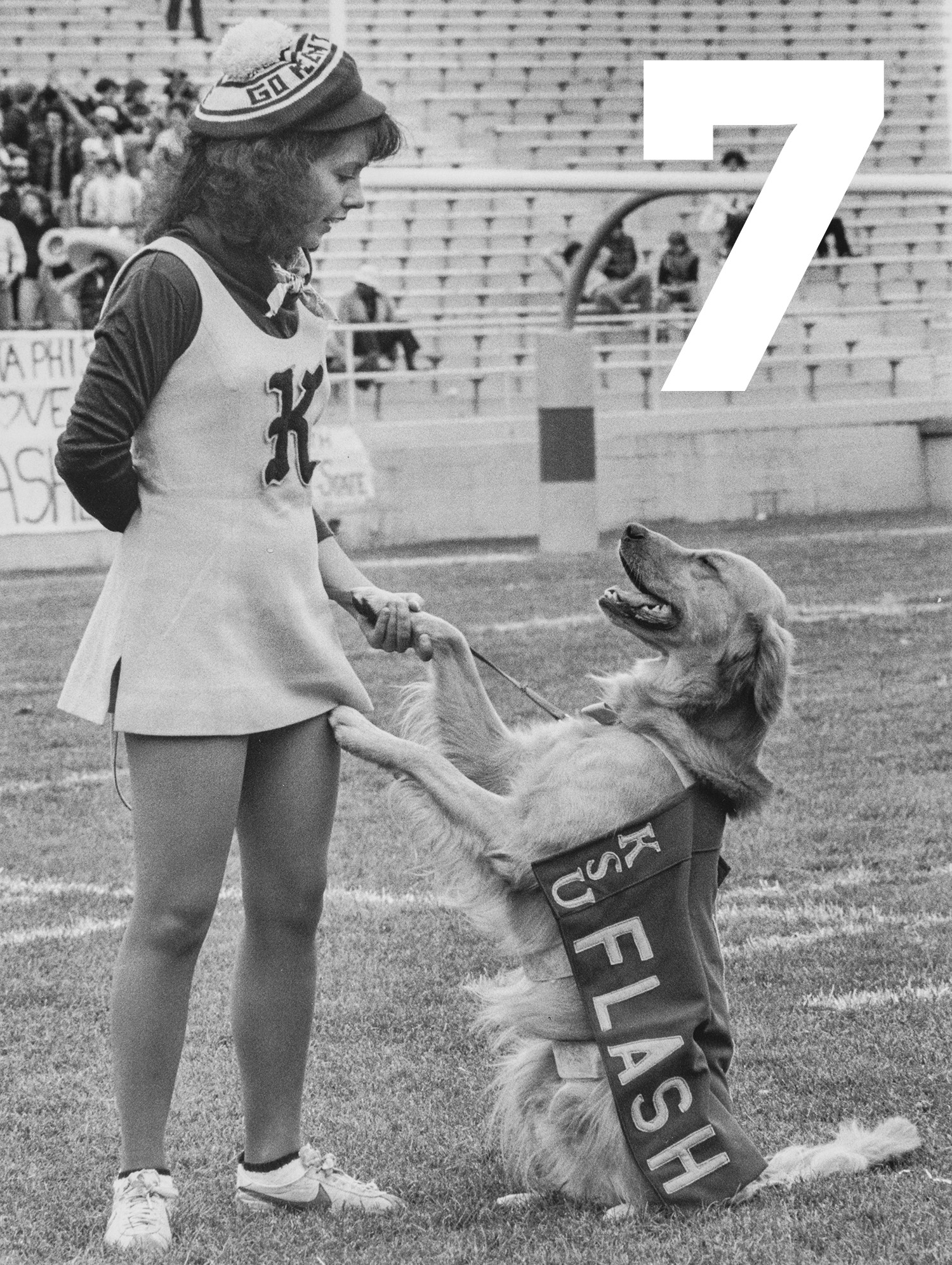 Mac the Flash is a Golden Retriever who acted as the mascot in the late 70s