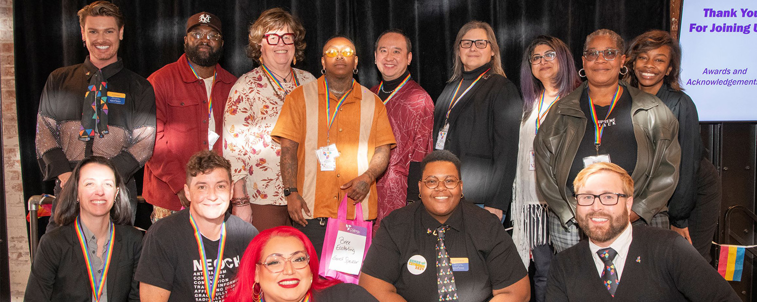 Members of the Greater Cleveland LGBTQ+ research team and guest presenters pose for a group picture at the Oct. 19 community event. (Photo credit: Bridget Caswell)