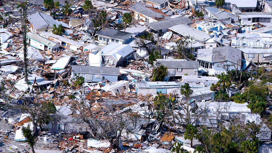 Widespread property damage in Fort Myers, Florida, from Hurricane Ian