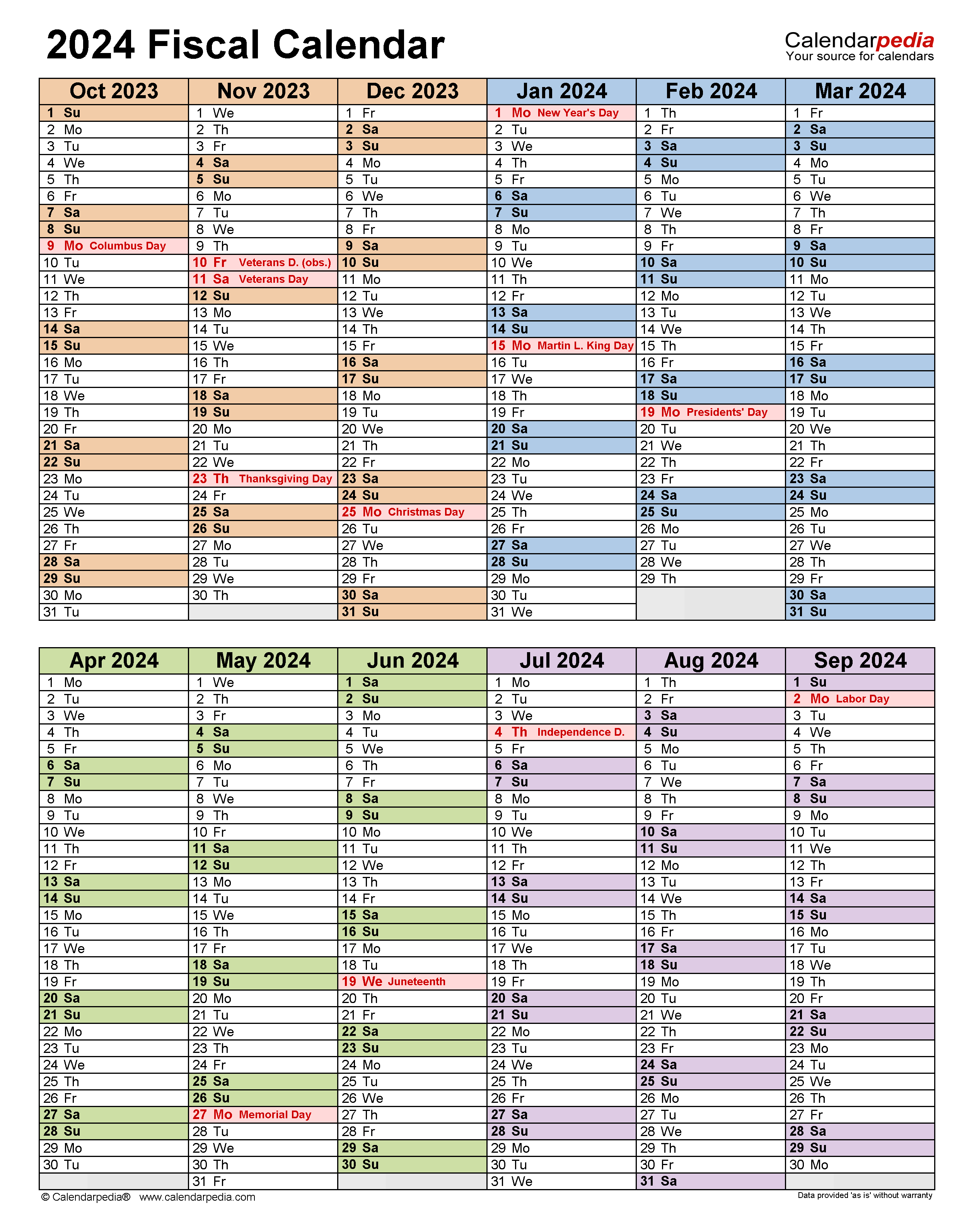 Printable Fiscal Year Calendar 2024 - Melly Sonnnie