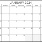 Blank January 2024 Calendar Printable