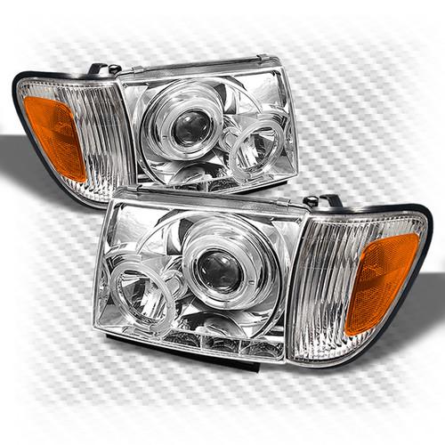 97-00 tacoma 2wd twin halo led chrome projector headlights + corner lights combo