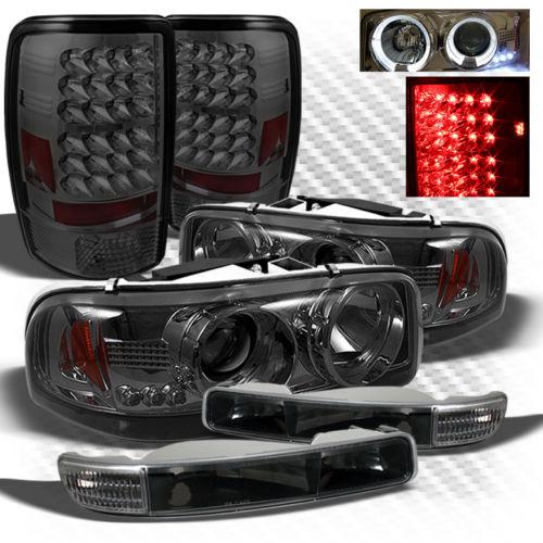 00-06 yukon/xl smoked projector headlights w/blk bumper + smoked led tail lights