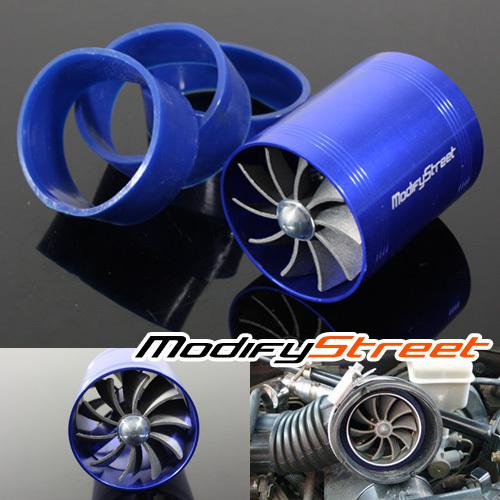 Air intake dual fan propeller gas fuel saver turbo supercharger turbonator blue