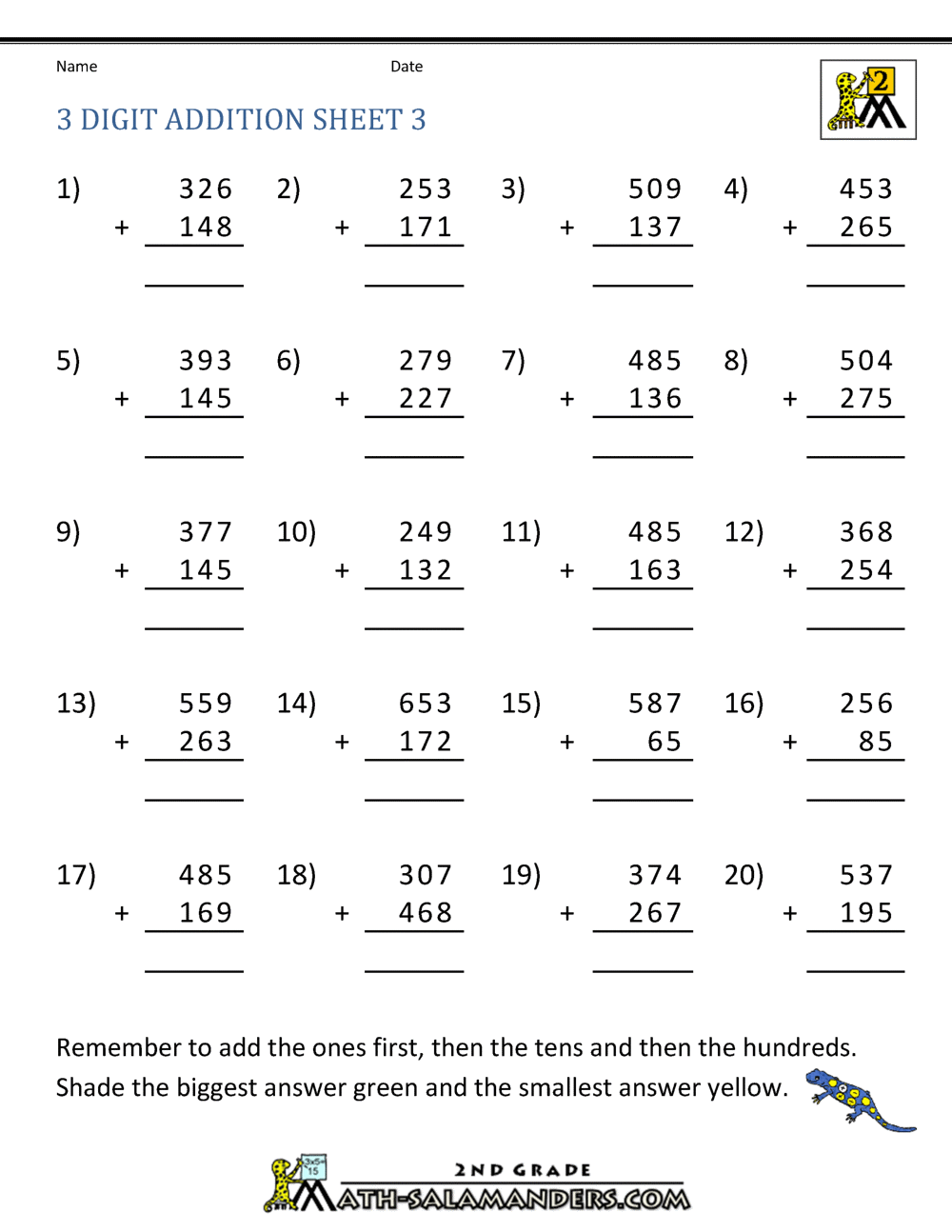 Printable 2 And 3 Digit Addition Worksheets - Free Printable Worksheet