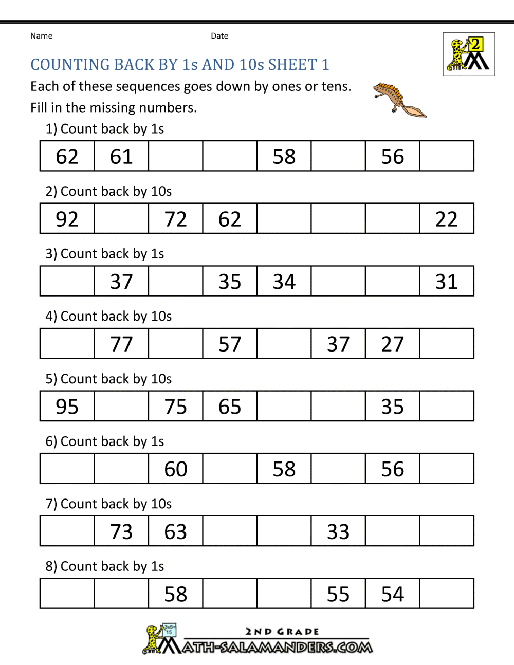 Count by Tens Worksheets