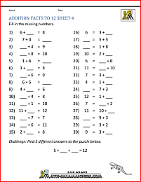 Learning Addition Facts to 12