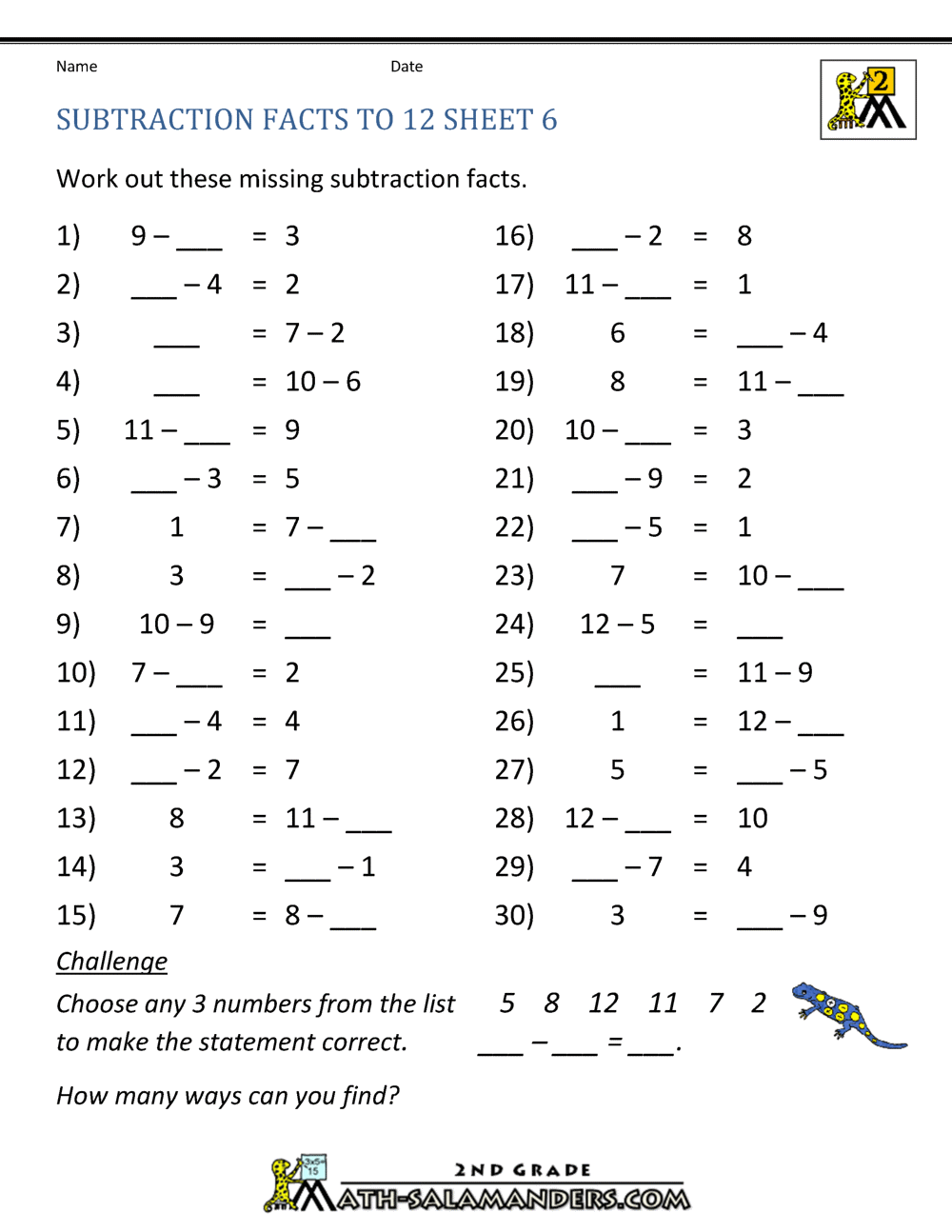 Subtraction Worksheets