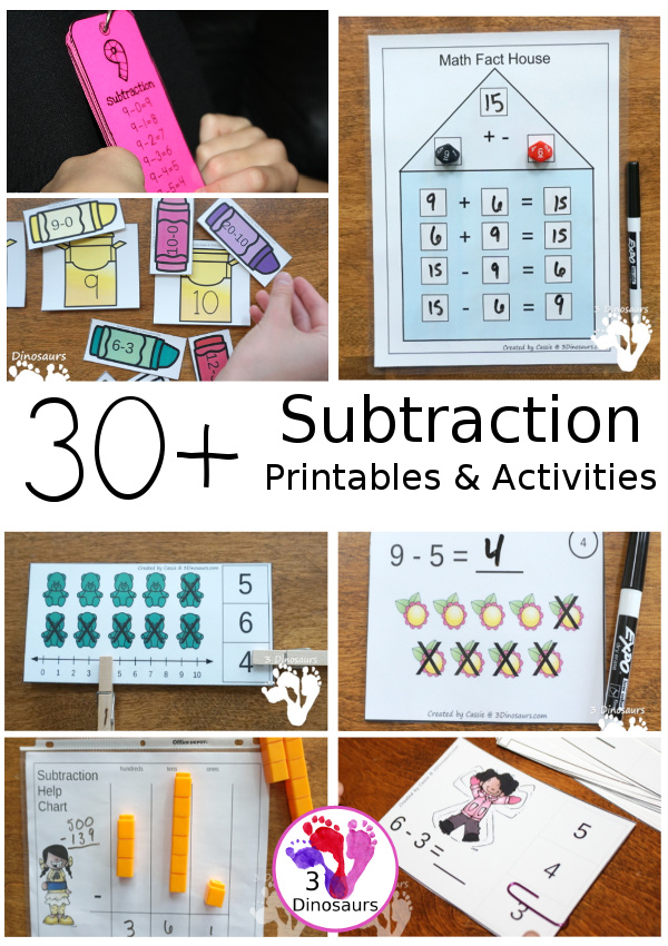 30+ Subtraction Printables & Activities | 3 Dinosaurs