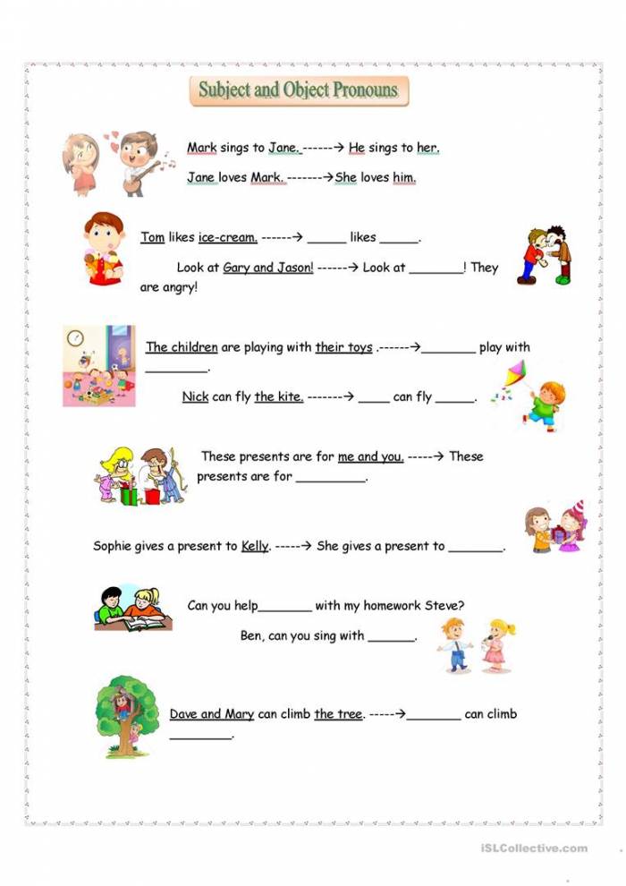 Subject And Object Pronouns Worksheets | 99Worksheets