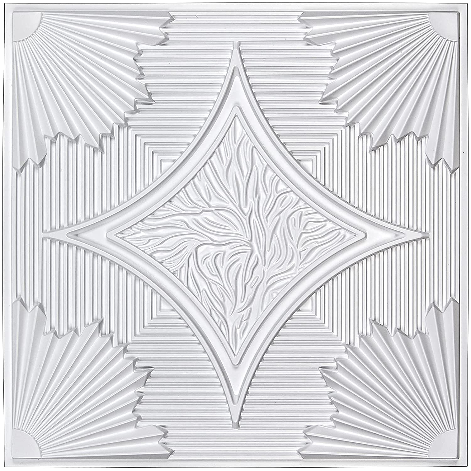 Art3d Decorative Drop Ceiling Tile 2x2 Pack of 12pcs, Glue up Ceiling Panel Square Relief in Matt White