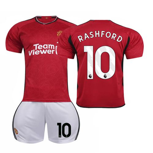 23-24 New Manchester United Home Kids Football Kit Adults Jersey No. 10 Rashford