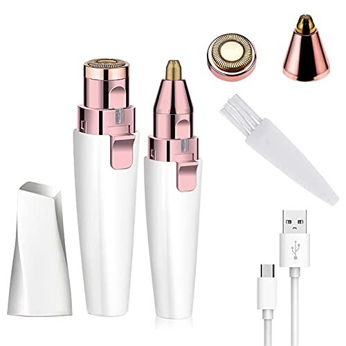 Facial Hair Remover Women, Rechargeable 2-1 Face Nose Eyebrow Trimmer Razor Portable Ele