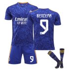 (BENZEMA No.9 With Socks, XL(for adults)) 21-22 Real Madrid Away Sapphire Blue Football