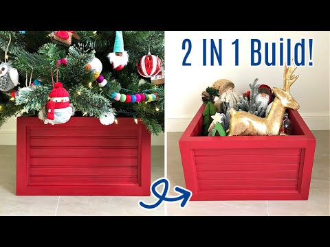 DIY Christmas Tree Box Stand - That&#039;s also Ornament Storage! Christmas Woodworking Build Plan