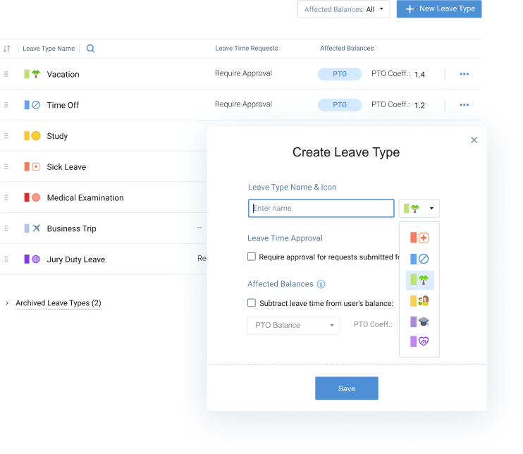 Creating new leave types in actiPLANS - best time off tracker