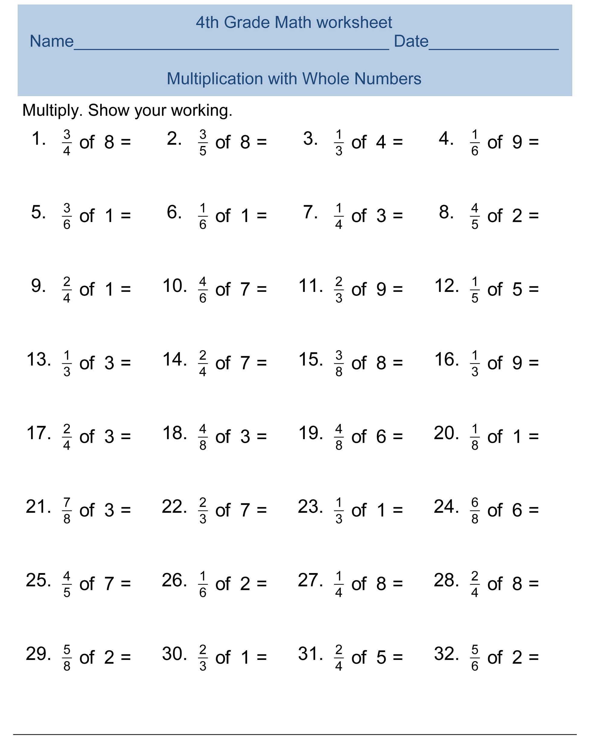 Worksheet Math 4th Grade