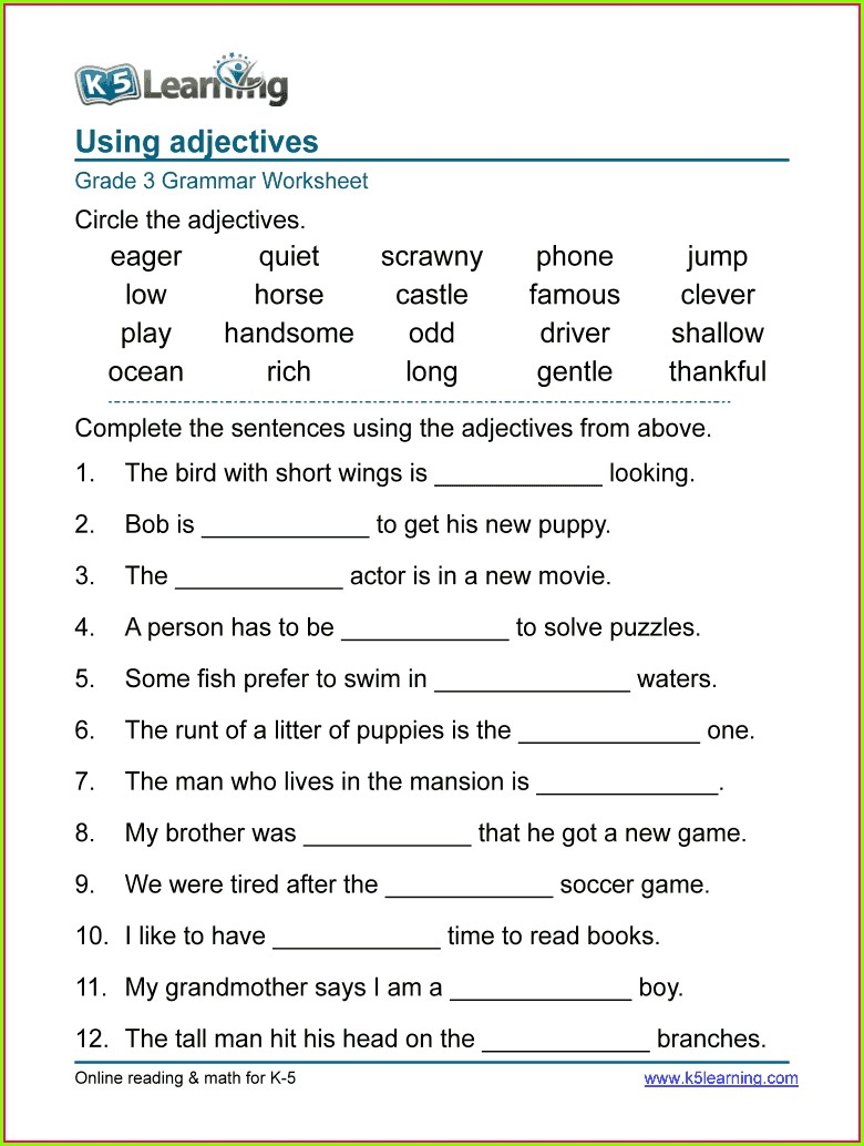 Descriptive And Limiting Adjectives Worksheet Pdf Grade 2 ...