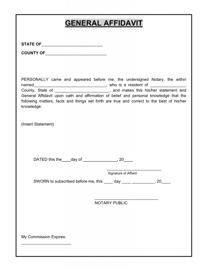 General Affidavit Form Word - AffidavitForm.net