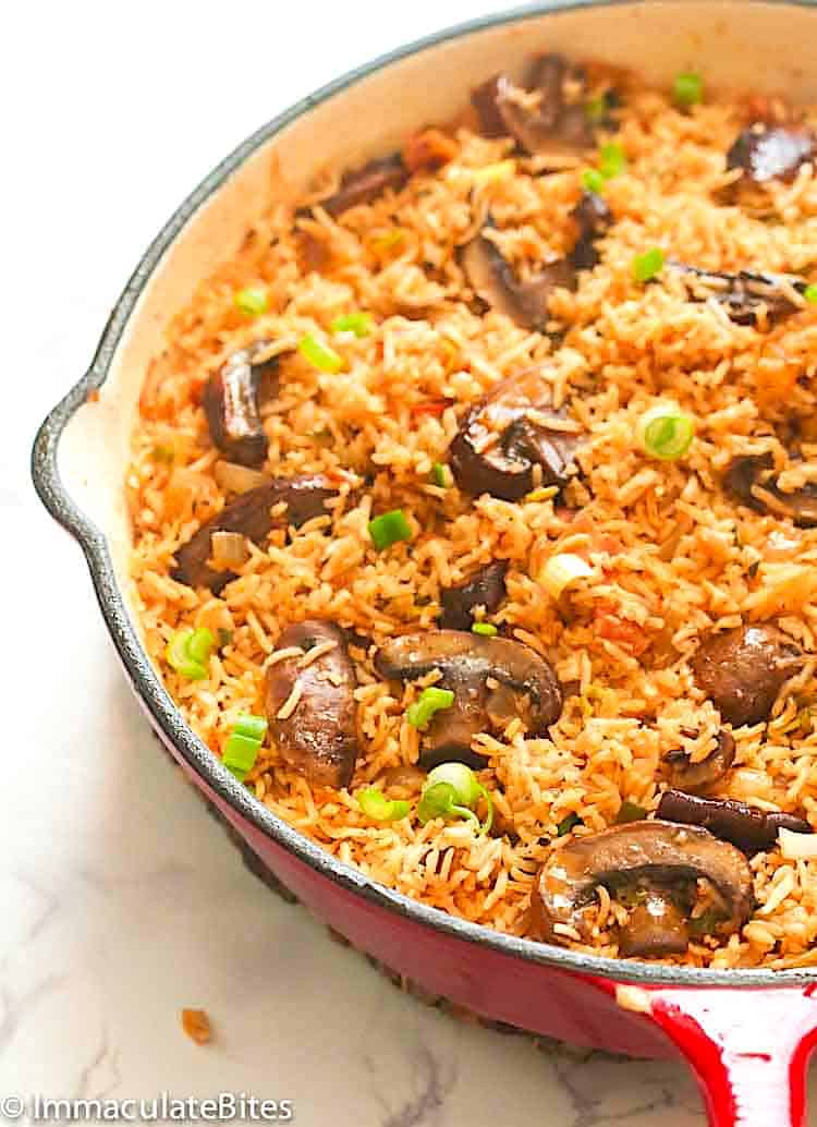 Fresh off the stove mushroom rice for a healthy side dish