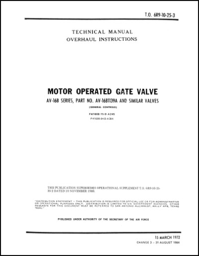 Motor Operated Gate Valve - Overhaul Instructions (part# 6R9-10-25-3) image.