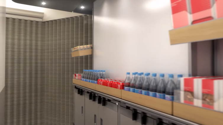 Economy passengers get their own walk-up bar on Swiss's 777-300ER. Image: Youtube | Swiss