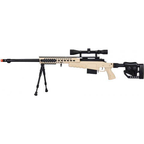 WellFire MB4418-2 Bolt Action Airsoft Sniper Rifle w/ Scope & Bipod - TAN