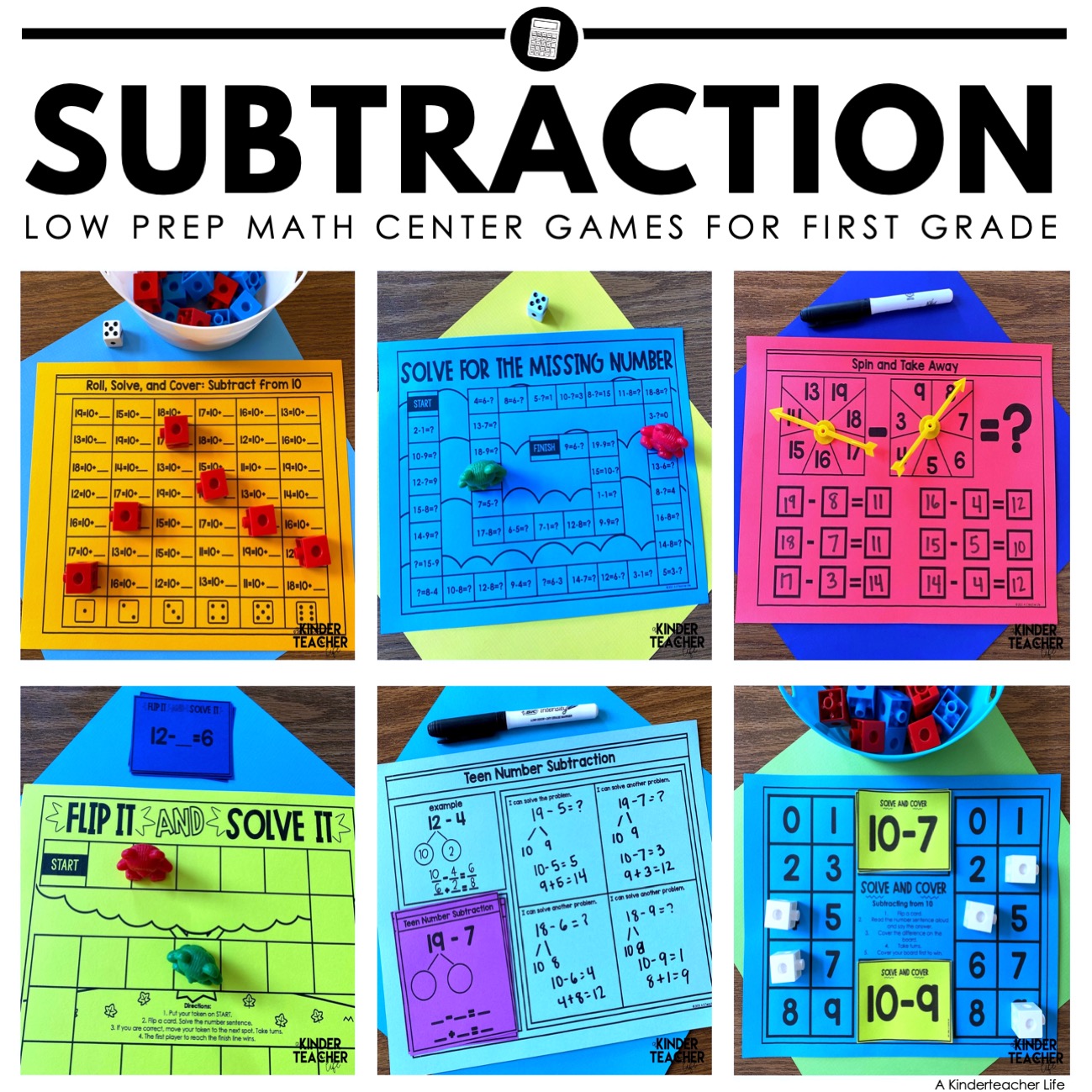 Low prep Subtraction Math Centers for First Grade - A Kinderteacher Life