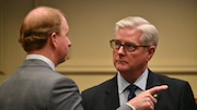 Alabama State Senate President Pro Tem Greg Reed, R-Jasper, (right) engages with Senator Josh Carnley, R-Ino, on the floor of the Alabama Senate on Tuesday, April 18, 2023, at the State House in Montgomery, Ala. (John Sharp/jsharp@al.com).