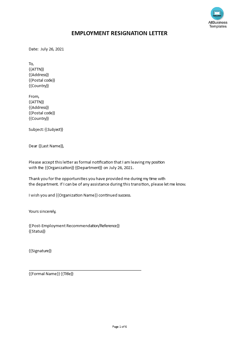 Employee Formal Resignation - Gambaran