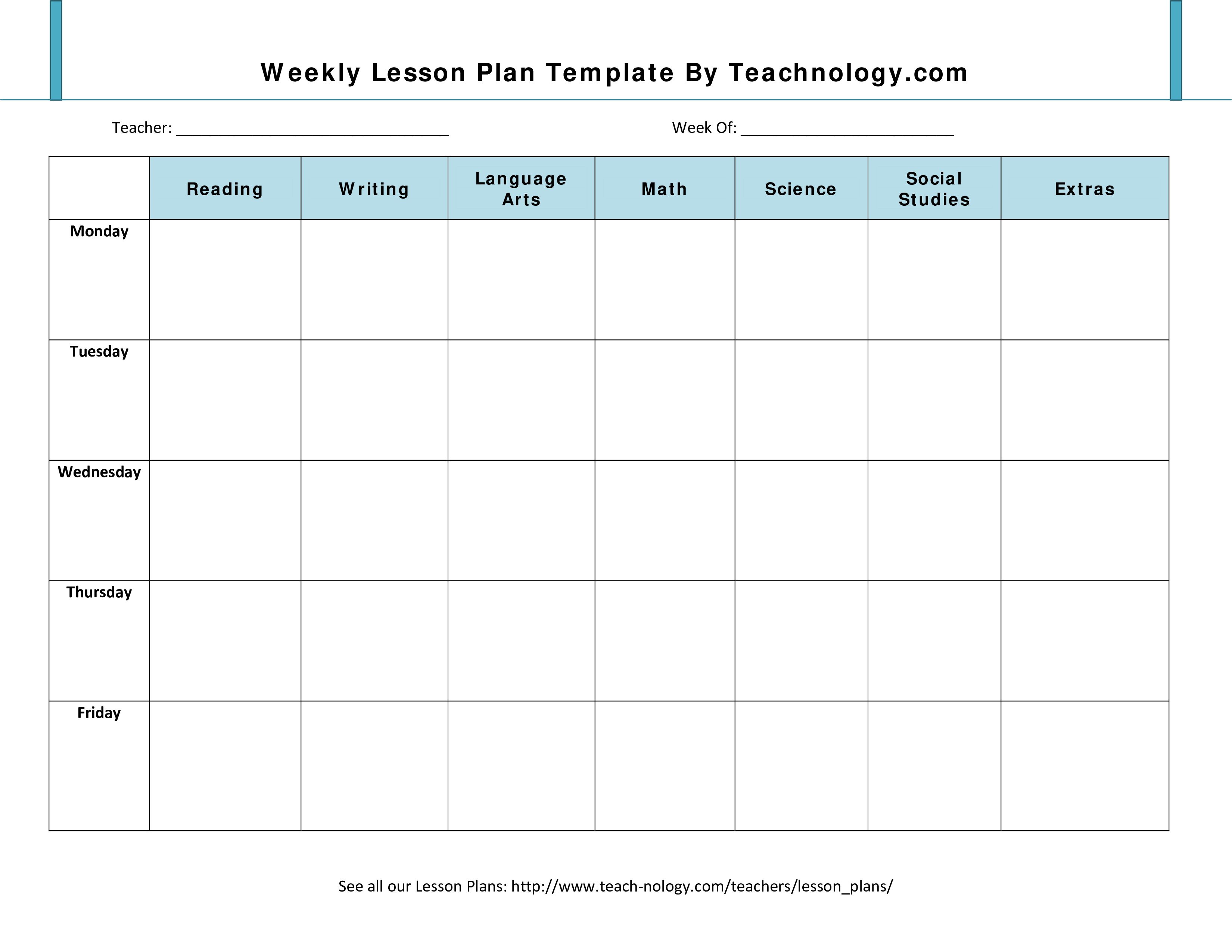 Weekly Lesson Plan Template Printable - Printable World Holiday