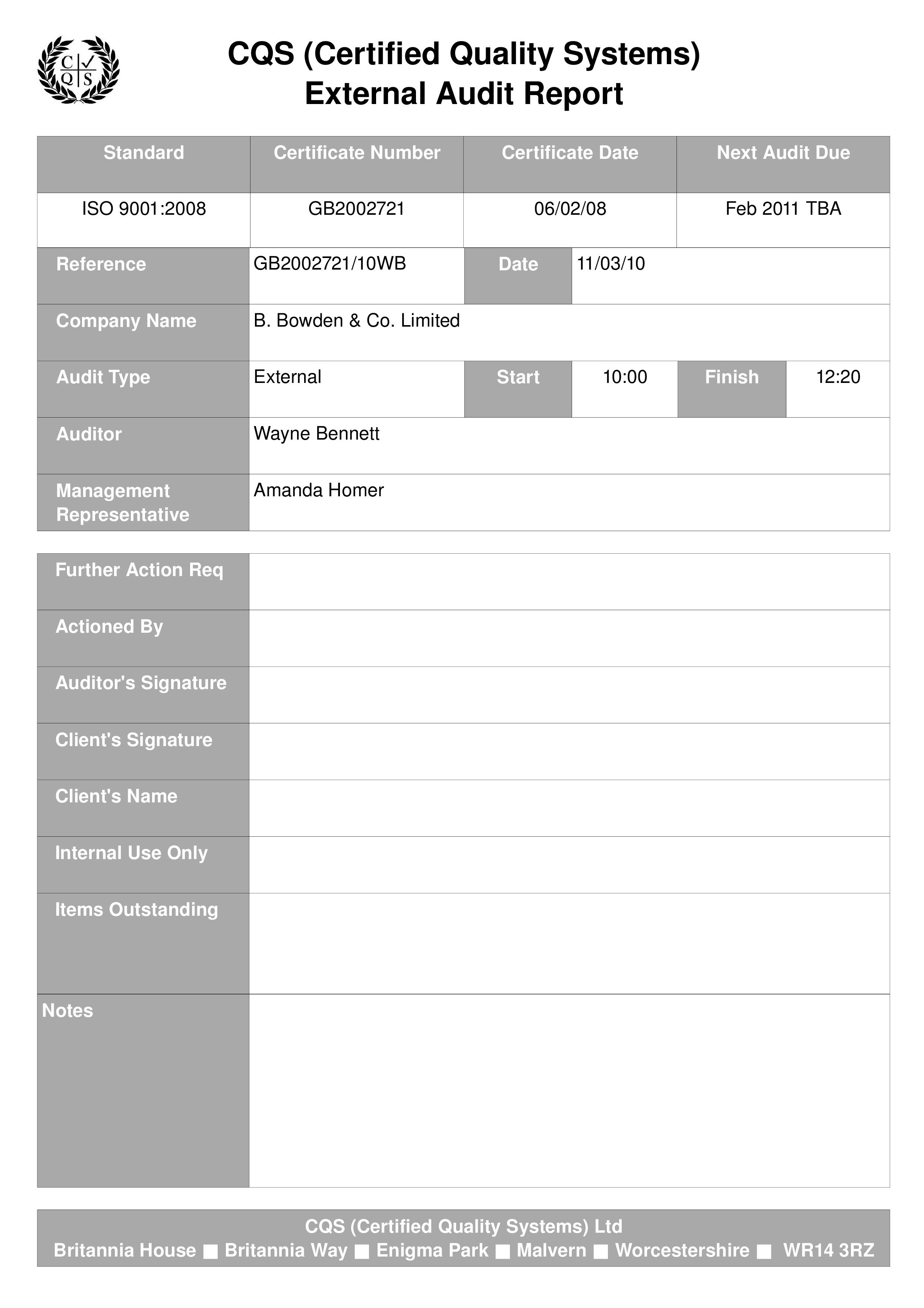 Quality Audit Plan Template