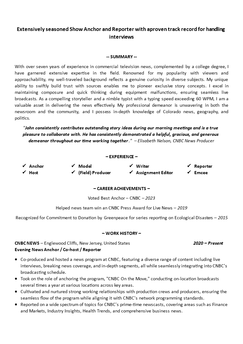 Journalism Resume Template