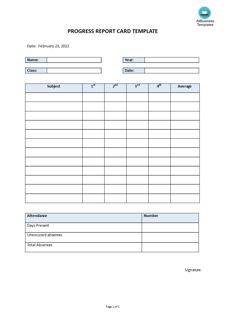 Blank Report Card Template